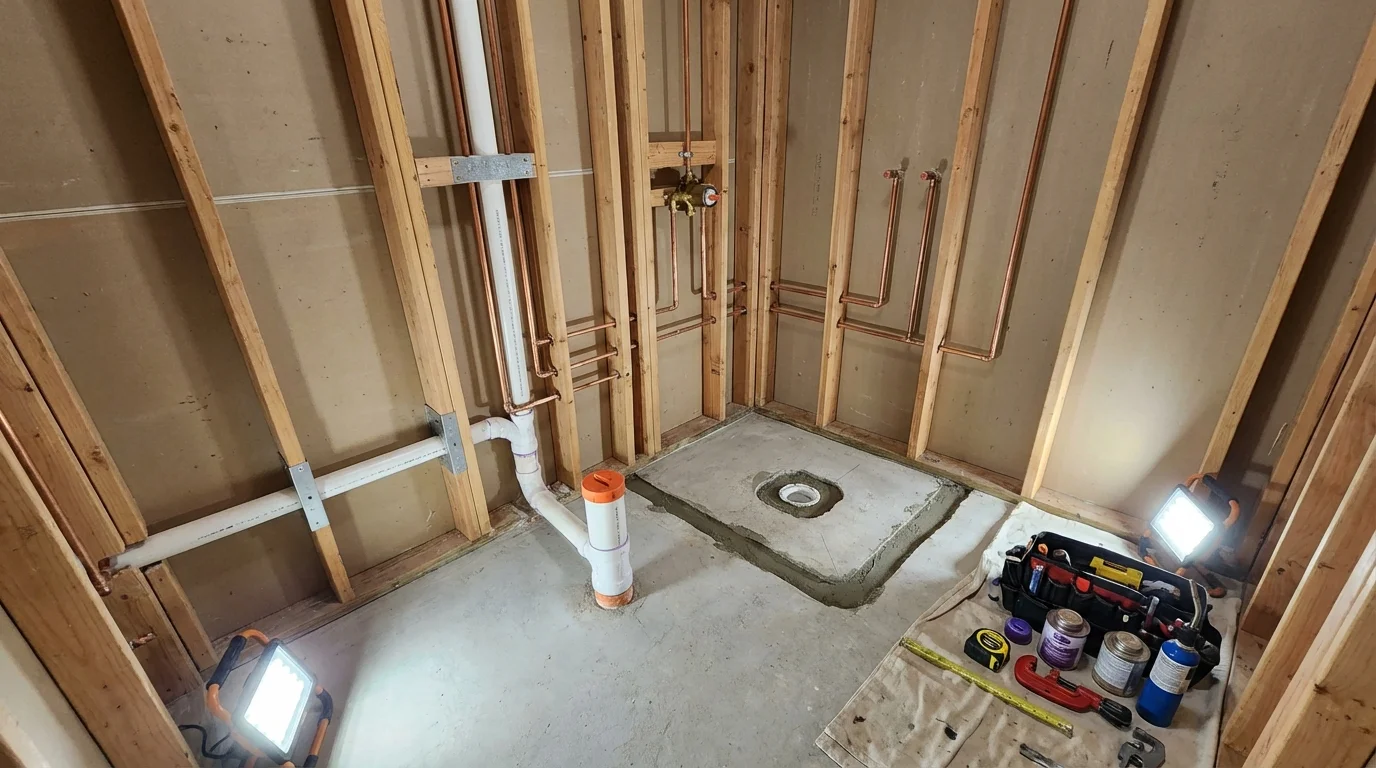 Bathroom rough-in plumbing during remodel by Johns Plumbing LLC in Maynardville
