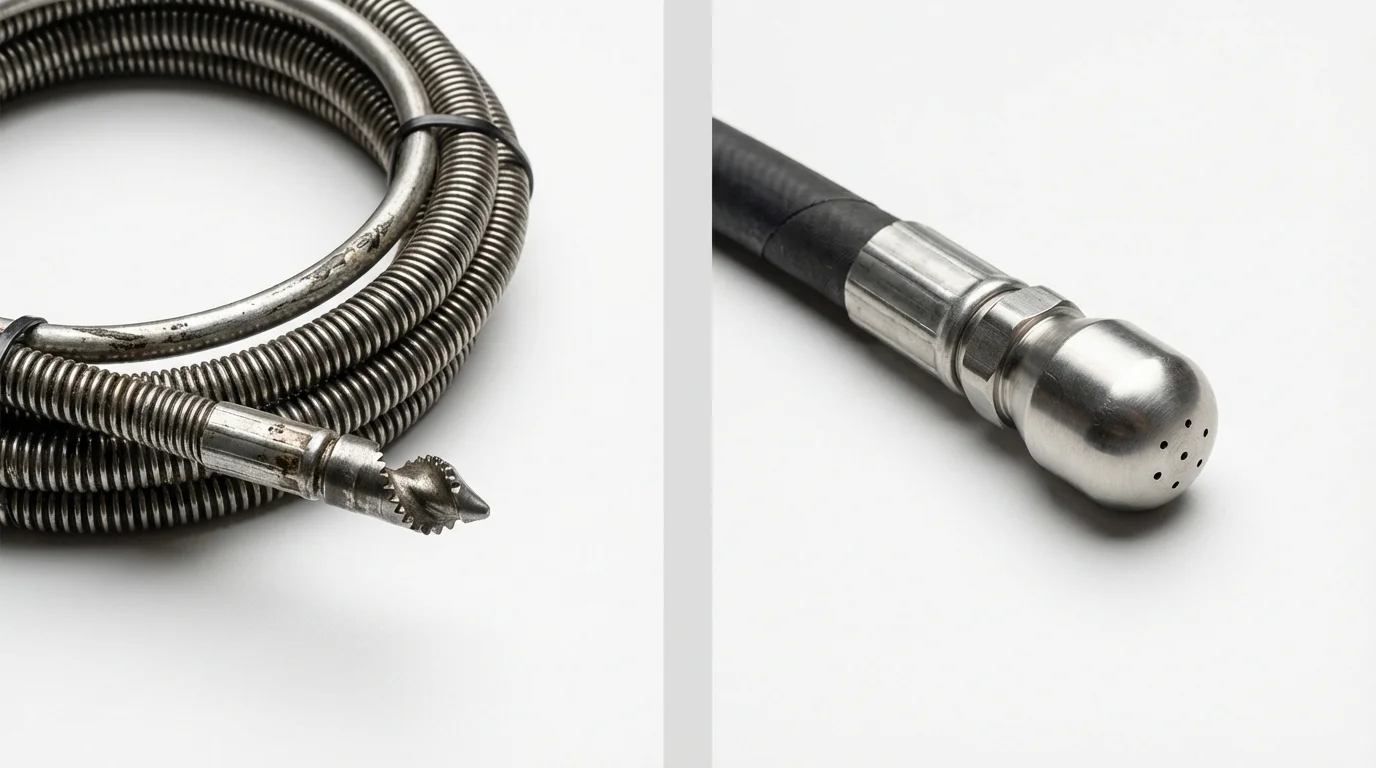 Drain snake cable and hydro jetting nozzle used for drain cleaning in Maynardville, TN