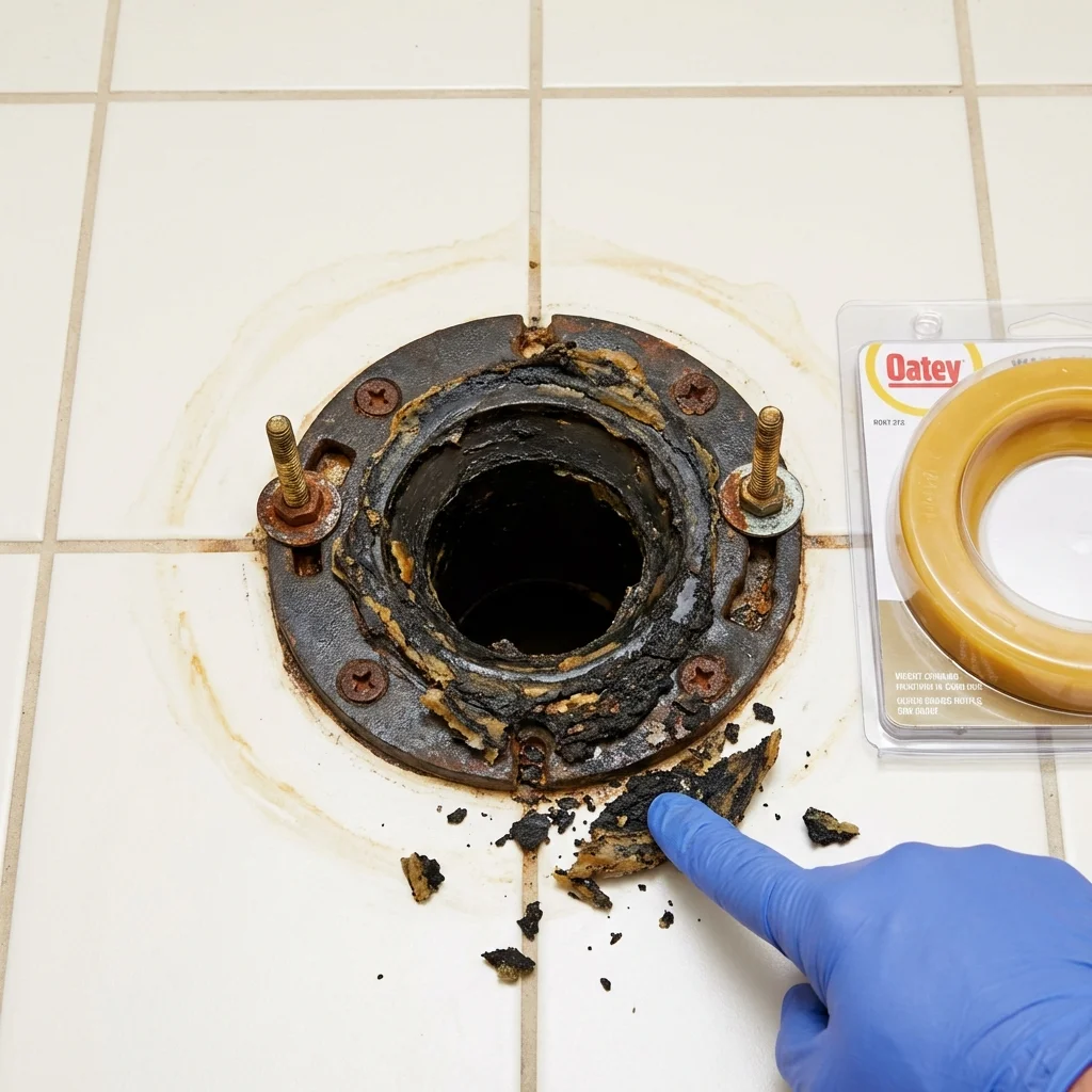Failed wax ring showing water seepage at the base of a toilet in a Maynardville, TN home